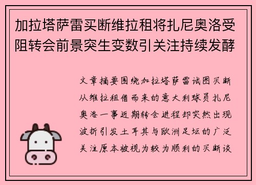 加拉塔萨雷买断维拉租将扎尼奥洛受阻转会前景突生变数引关注持续发酵 加拉塔萨雷买断维拉租将扎尼奥洛受阻转会前景突生变数引关注持续发酵