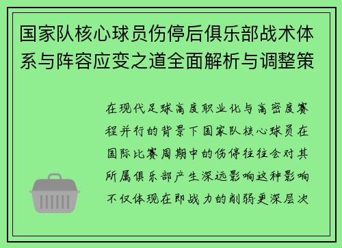 国家队核心球员伤停后俱乐部战术体系与阵容应变之道全面解析与调整策略